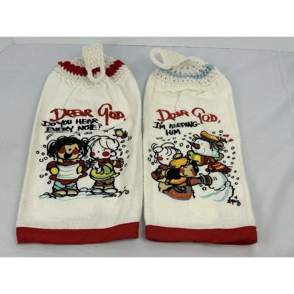 Dear God Hanging Kitchen Towels Set 2 Crochet Top 2008 Cute Cottage Decor
