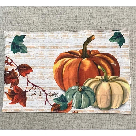 Home Collection Set of 6 Fabric Placemats Pumpkins Fall Autumn Thanksgiving New!