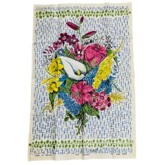 Samuel Lamont MCM 100% Irish Linen Floral Still Life Tea Towel XL NOS