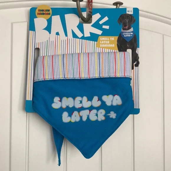 Bark Reversible Blue Striped Smell Ya Later Cooling Dog Bandana Medium-Large NEW