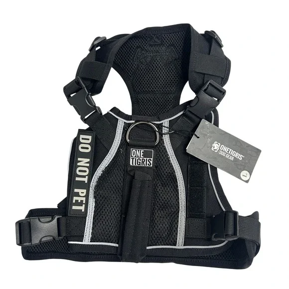 OneTigris Tactical Dog Harness Large Black Reflective Adjustable Service