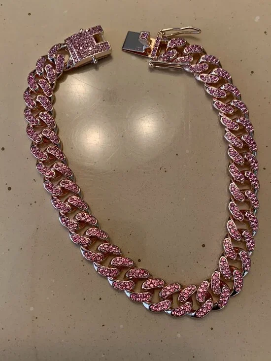 DOG CHAIN COLLAR DIAMOND STONES NWOT