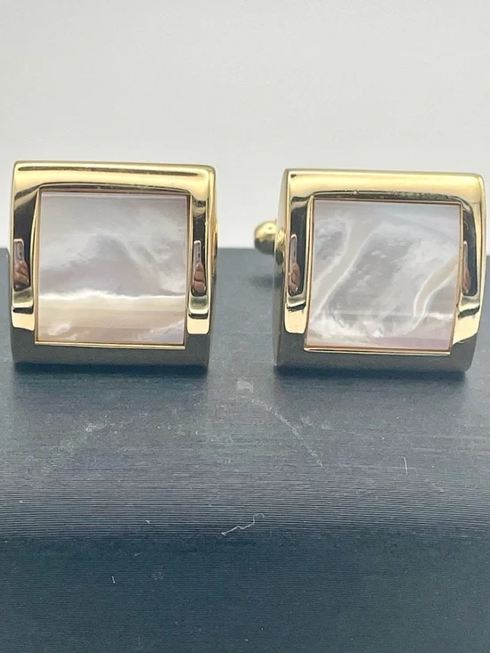 Gold Tone Square Mother-of-Pearl Cufflinks