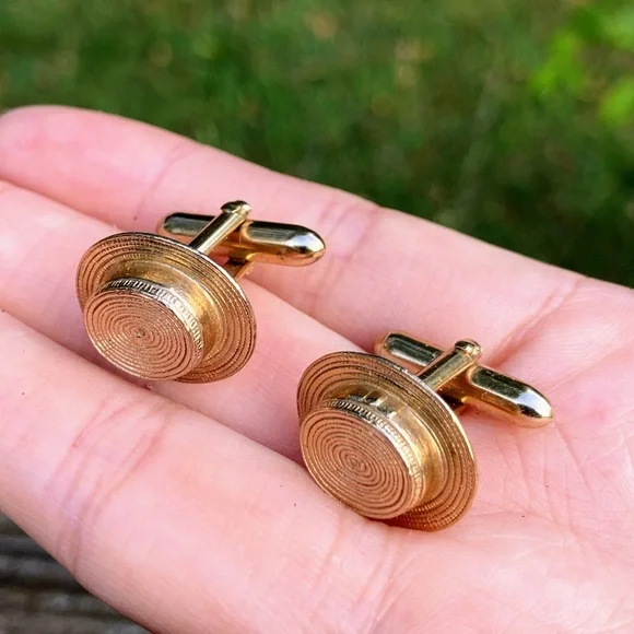 Vintage Swank Boater Hat Shaped Gold Tone Cuff Links Signed Cufflinks