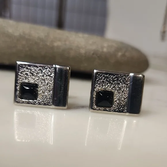 Vintage | Silver and Black Men's Cufflinks