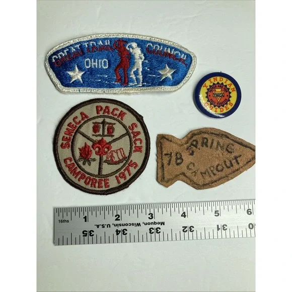 YMCA Indian Guides Patches - Lot of 2 Patches, 1 Leather patch and one Lapel Pin