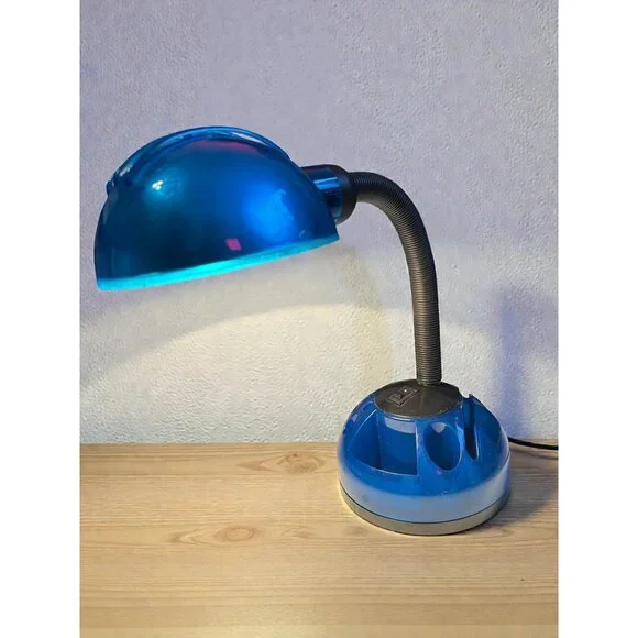Vintage Blue Iridescent Gooseneck Desk Lamp Modern Art Deco Style