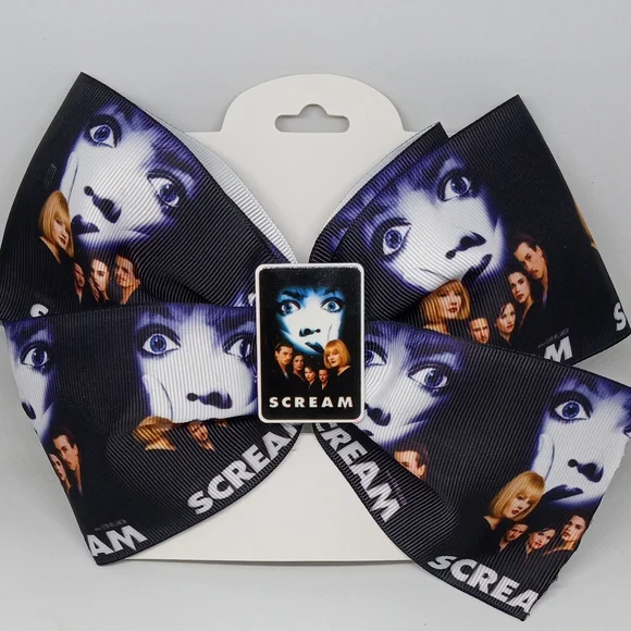 Hand Crafted Scream Inspired Hair Bow in Black and White