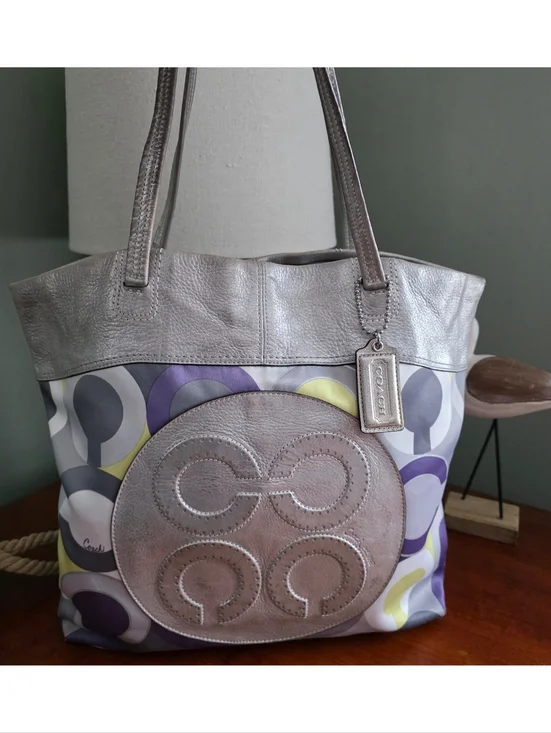 Coach 14970 Julia Op Art Tote Silver Lavender Y2K