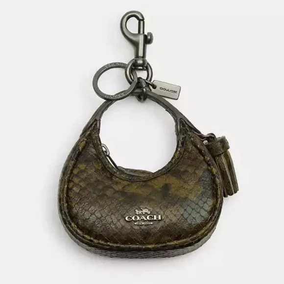 NEW Coach keychain Carmen Snake Print Bag Charm - Olive Green