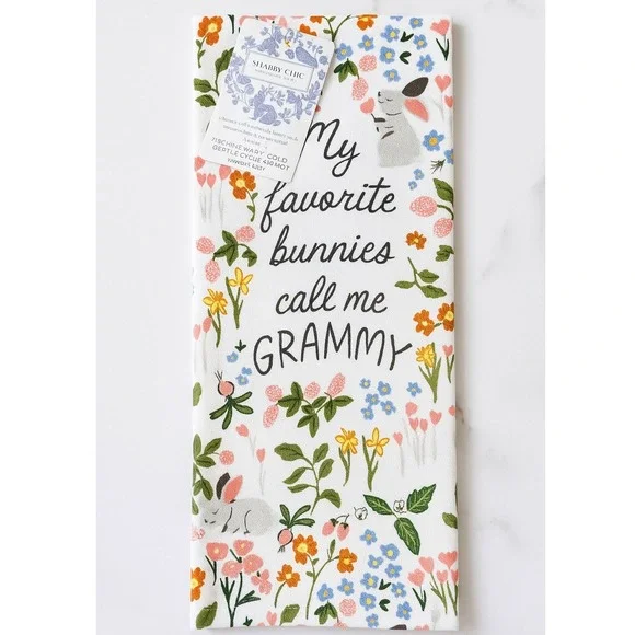 Shabby Chic Kitchen Towels Bunnies Call Me Grammy Easter Spring Decor‎ (3 Count)