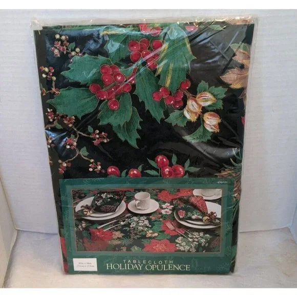NOS Dayton Hudson Christmas Tablecloth Poinsettia Vtg 90s Holiday Retro 60 x 84
