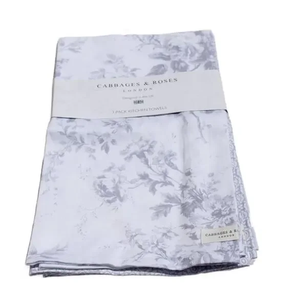 Cabbages & Roses London Kitchen Towel Set 3 Pc 100% Cotton Designed in the UK