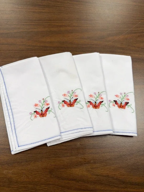 Vintage Cotton Napkins Set Crochet Accent White Dinner Cloth 15 Inch