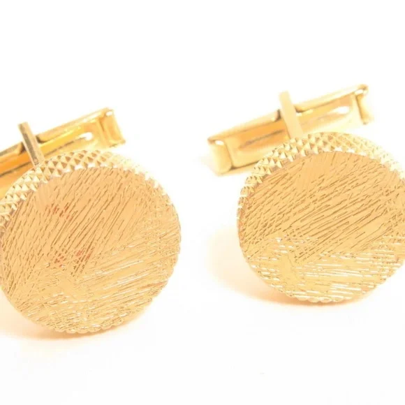 Vintage Gold‎ Tone Textured Round Cufflinks Mens Formal Wedding Classic Jewelry