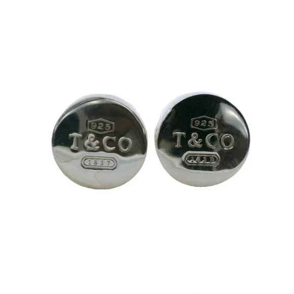 Tiffany & Co 1837 Collection 925 Sterling Silver Concave Round Button Cufflinks