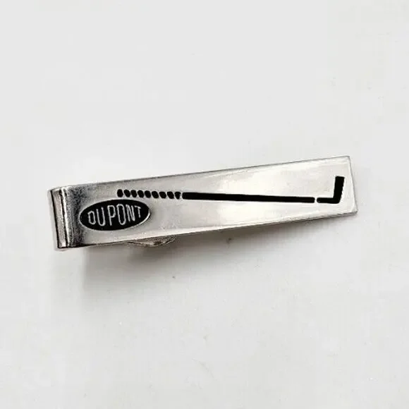 Vintage DuPont Chemical Advertising Silver Tone Tie Bar Clip Robbins Attleboro