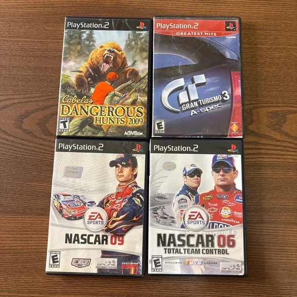 Sony PlayStation 2 Video‎ Game Bundle 4 Games Good NASCAR Gran Turismo Cabela's