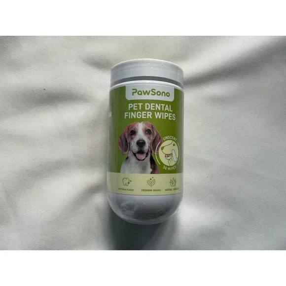 PawSono PET DENTAL All Natural FINGER WIPES Oral Hygiene DOG or CAT 50 count
