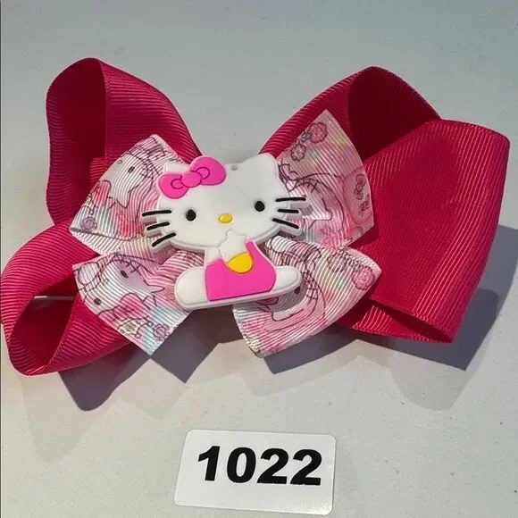 1022 Hot Pink Color Hello Kitty Hair Bow Alligator Clip