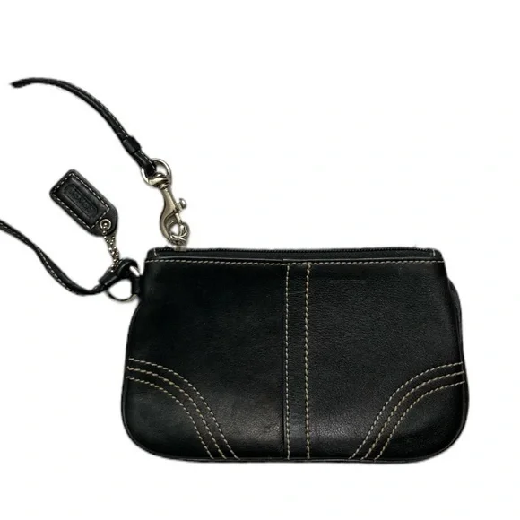 Coach black leather wristlet bag