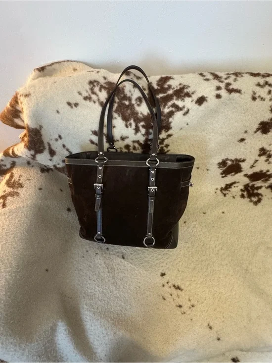 Coach Dark Brown Suede Shoulder Tote