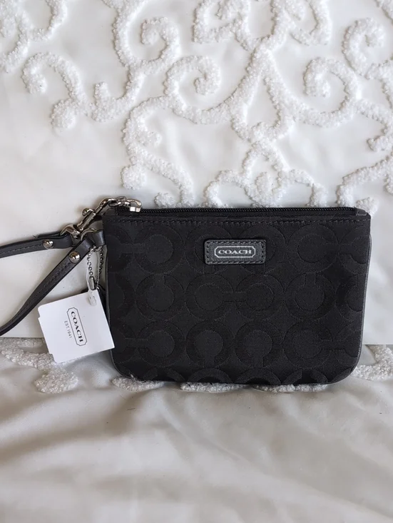 Gray Coach Signature Zip Wristlet With Iconic C Fabric And Coach Leather NWT
