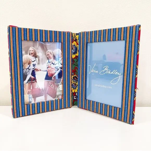 Vera Bradley Vintage Floral Garden Striped Fabric Double Photo Frame 4x6