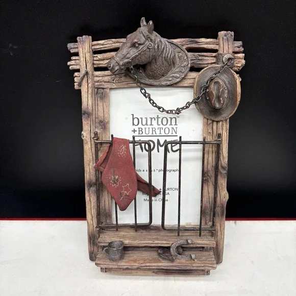 burton + BURTON Western Cowboy Horse Hat Rustic 4x6 Picture Frame 2006 Decor