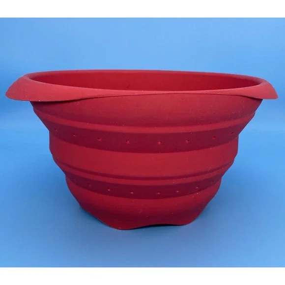 Colander Strainer Collapsible Red Silicone Heavy Duty