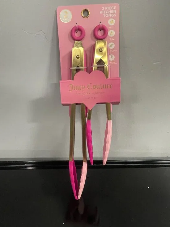 Juicy Couture Home Pink Gold 2 Pc Kitchen Tongs Set NIP