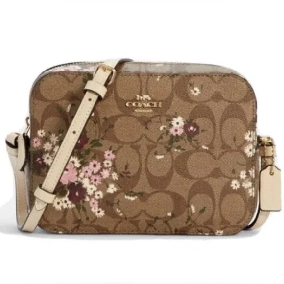 Coach Signature‎ Evergreen Khaki Multi Floral Camera/Crossbody Bag