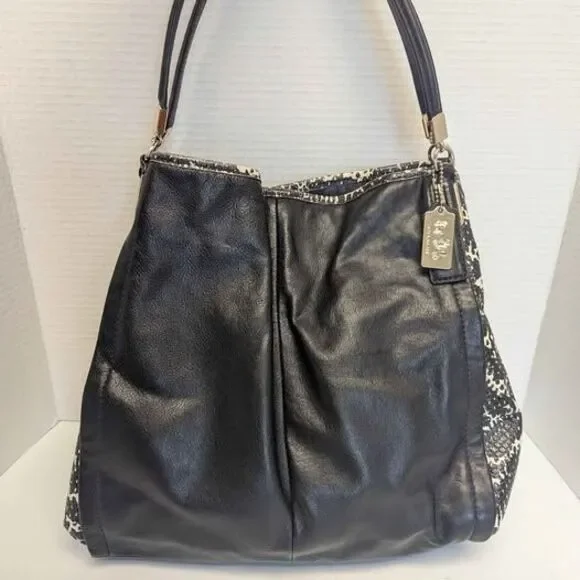 Coach Madison Phoebe Black White Leather 3 Compartment Purse J1393-28604