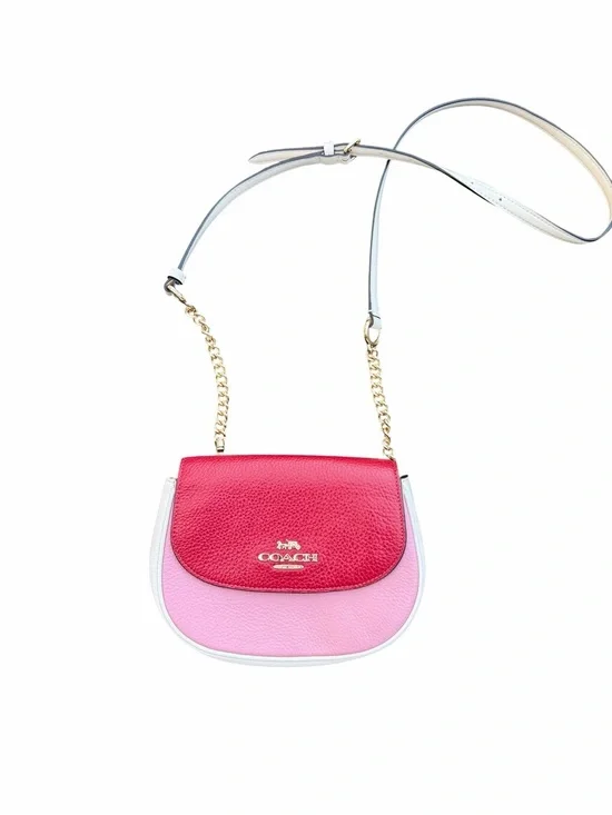 COACH Pebbled Leather Colorblock Crossbody Bag in Red/Pink/Cream