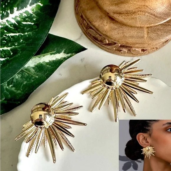 2/$30🌵 Gold Sunburst Earrings Starburst MCM Egyptian Style Art Deco Boho NEW