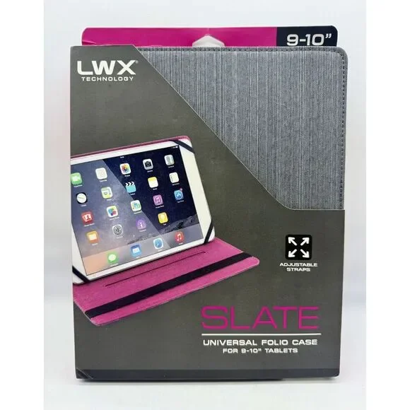 LWX Technology Slate Universal Folio Case‎ For 9-10 Inch Tablets Gray And Pink￼