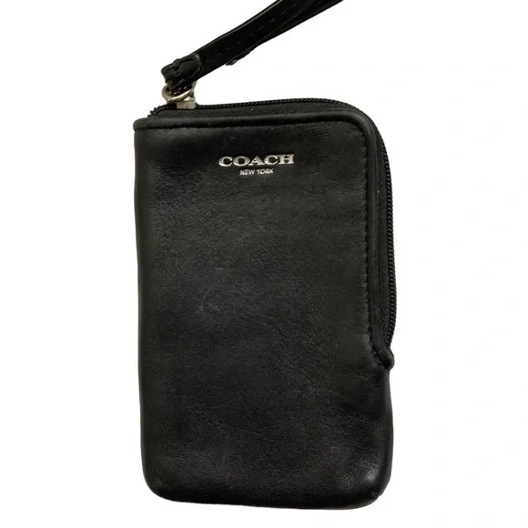 Coach black leather legacy wristlet bag
