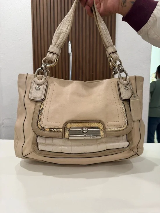 Coach Kristin Spectator Leather East West Cream Tote Satchel Shoulder Bag #16810