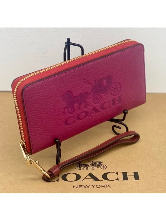 COACH Long Zip Around Wallet With Horse And Carriage Bright Violet Multi Color