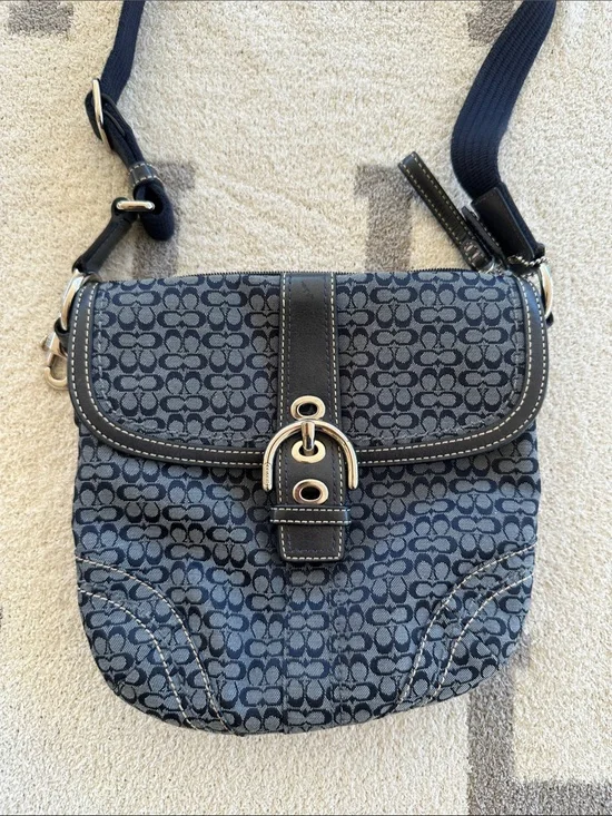 Coach Navy and Black Signature Crossbody Bag