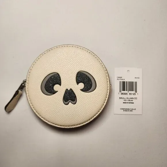 NWT Coach CW935 Skull Halloween Coin Case Pouch Change Purse Chalk