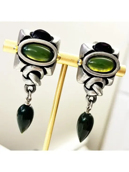 Fahrenheit NY by Connie Bates Vintage Green Drop Earrings