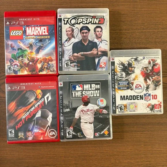 Sony PlayStation 3 PS3 5 Game Bundle LEGO NFS Madden MLB Top Spin Good Condition