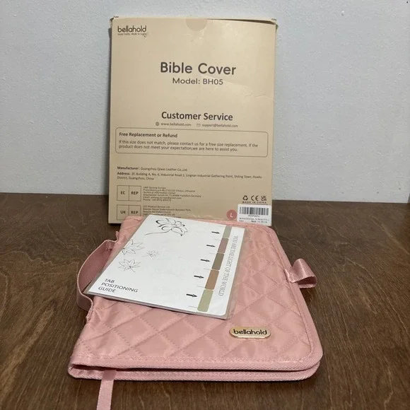 Pink‎ Bible Cover Bellahold Model BH05 Quilted Tabs Handle Ribbon Book Mark New