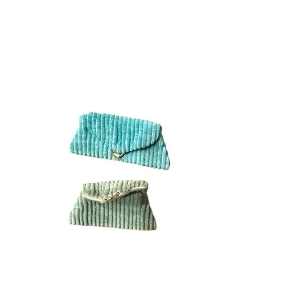 Set of 2 Vintage Corduroy Barbie or Fashion Doll Purses Sage Green teal Blue