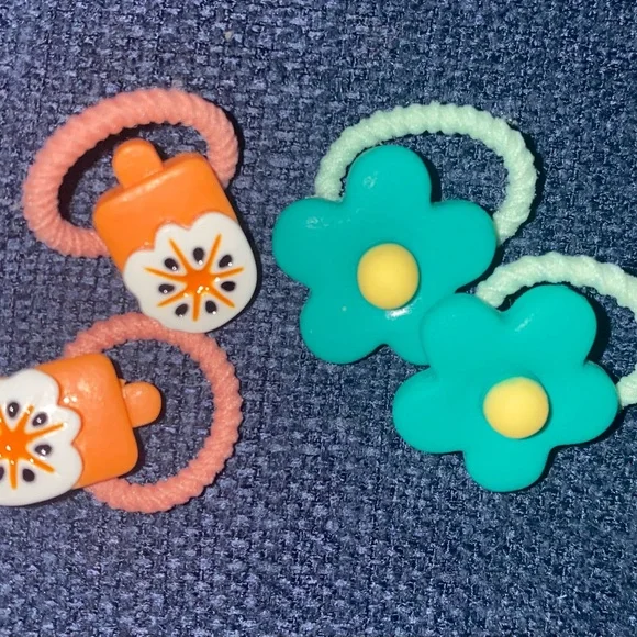 Floral and popsicle stick Kids Hair Ties Set