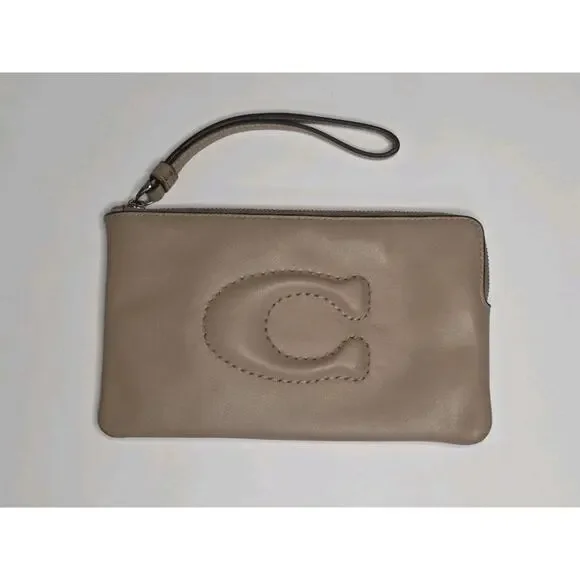 Coach CR392 Large Corner Zip Wristlet Taupe Smooth Leather *