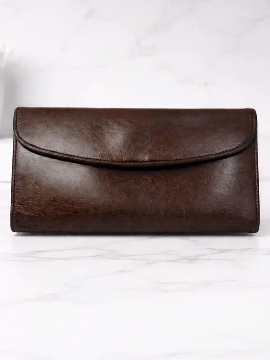 Coach Vintage Water Buffalo Dark Brown Leather Tri-Fold Wallet #4730