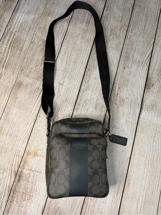 NWOT Coach Heritage Stripe Flight Crossbody Bag Unisex Black Gray
