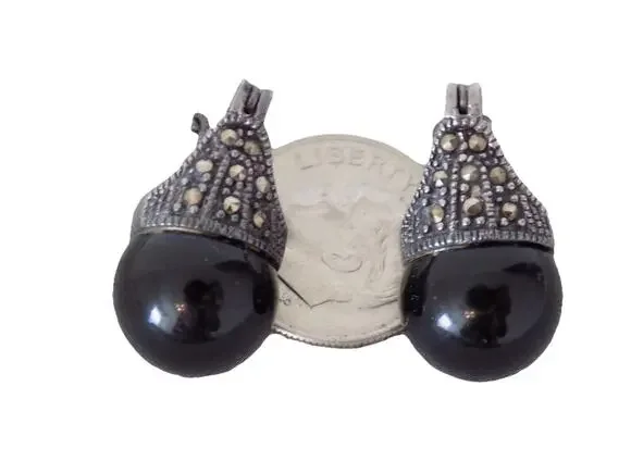 Marcasite and sterling silver pierced earrings